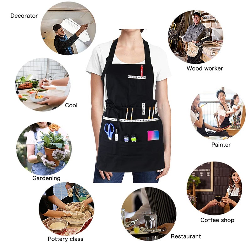 FreeNFond Adjustable Artist Apron with Pockets for Women Men Canvas Painting Aprons for Arts Gardening Utility or Work - Image 4